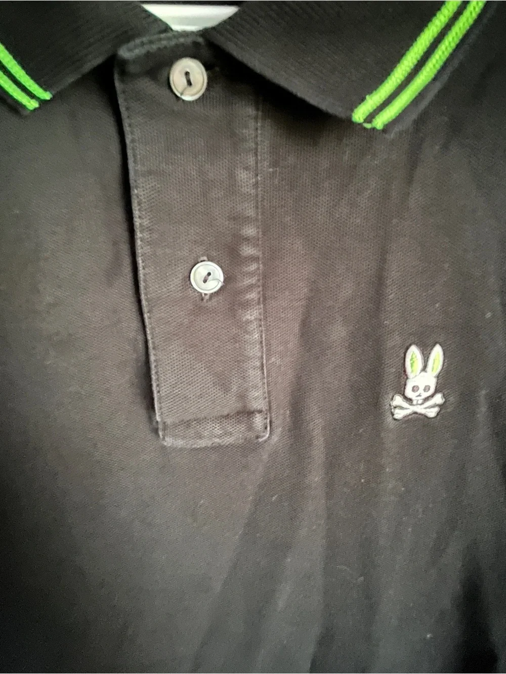 PSYCHO BUNNY Mens Faye Pique Polo Sz 4 / Small Black & Green